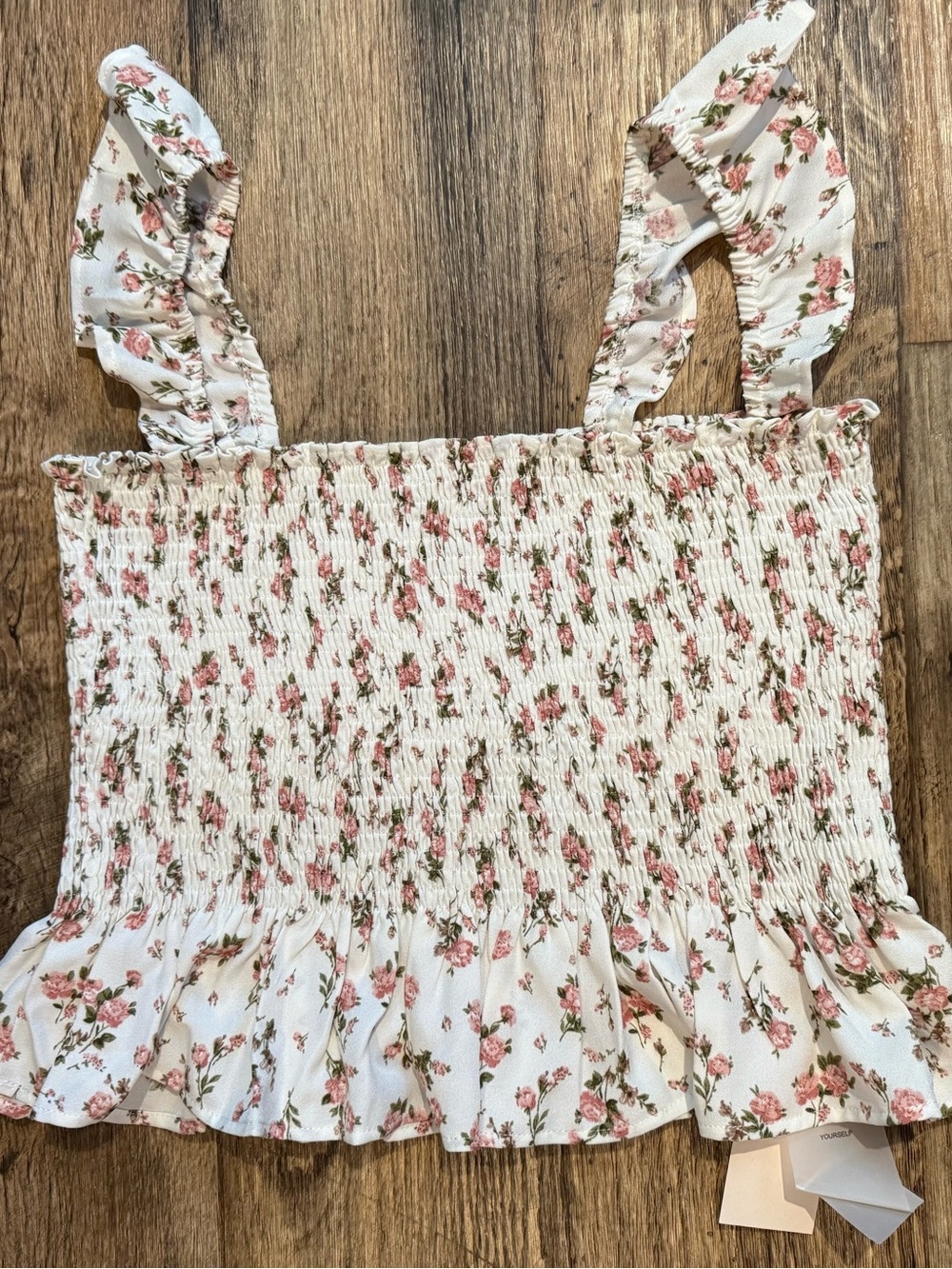 Commense Floral Smocked Peplum Tank Top Large Coquette Cottagecore Romantic